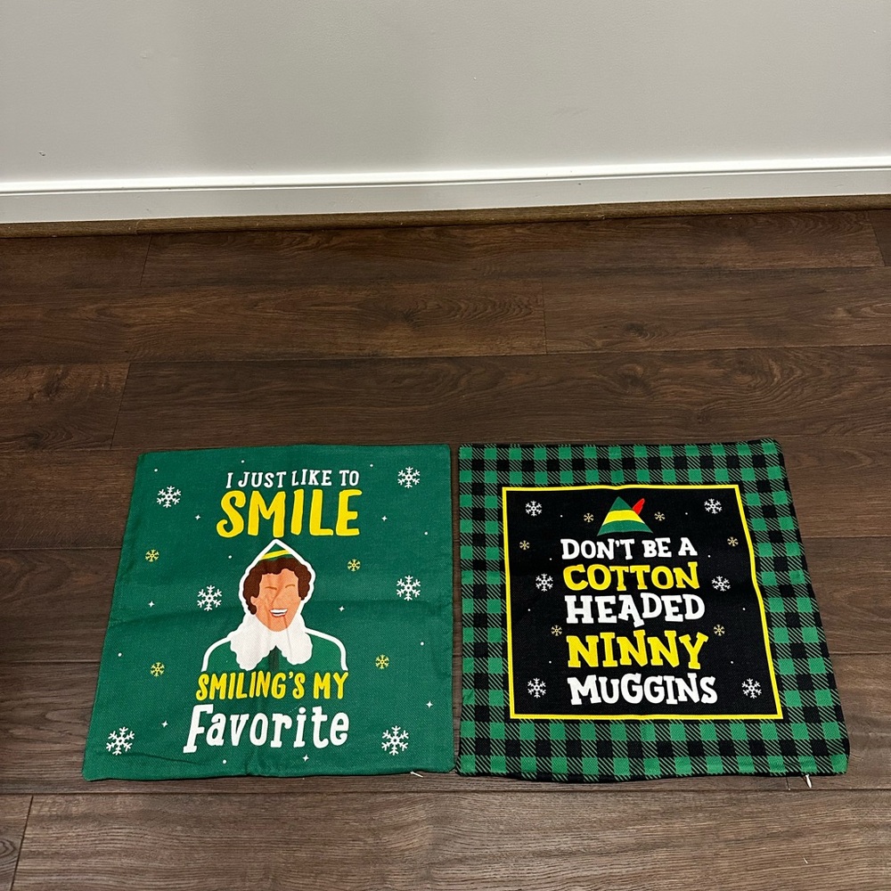 Set of Two Buddy The Elf Green and Black Holiday Pillow Covers
